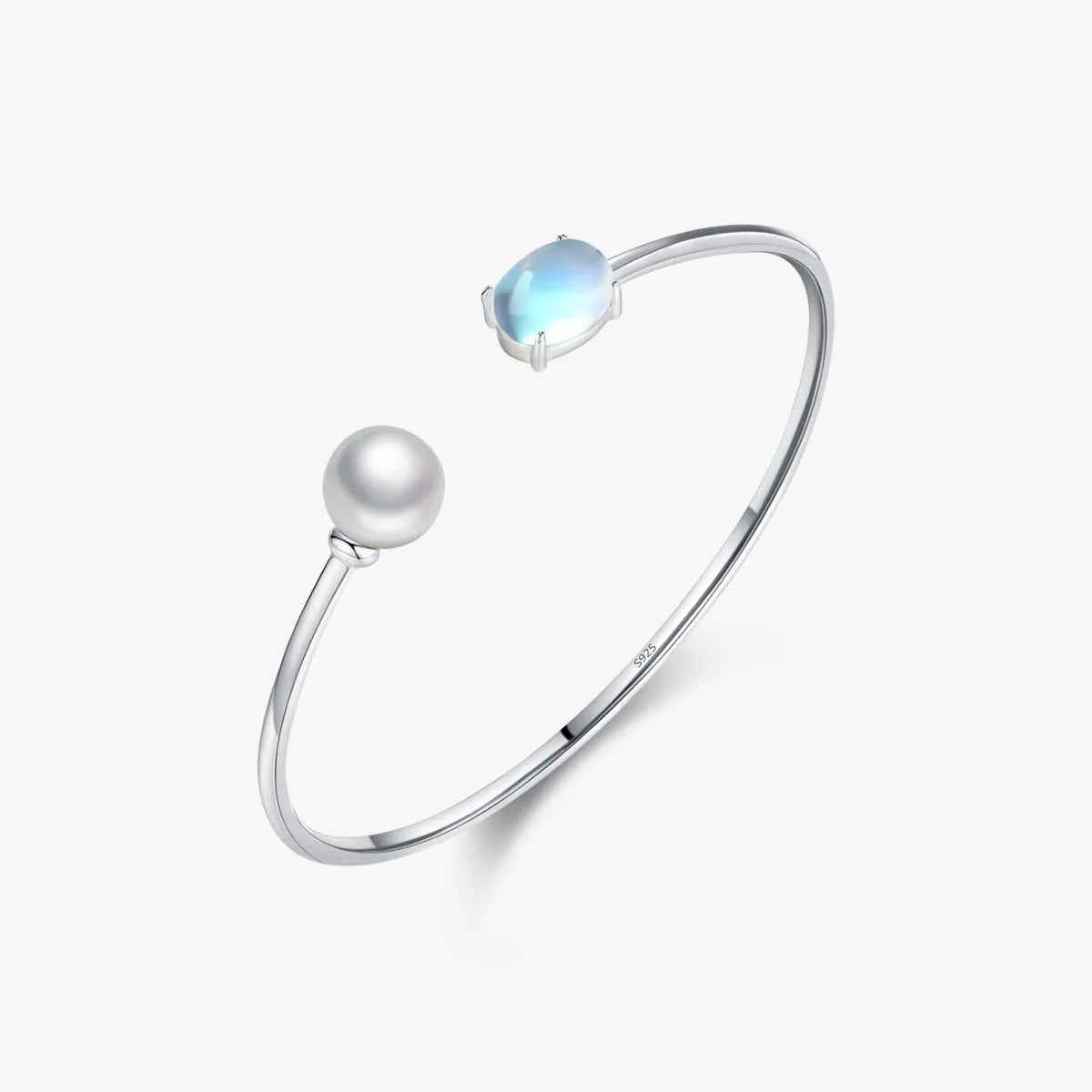 Elegant Glam Round Oval Sterling Silver Plating Inlay Artificial Pearls Moonstone Rhodium Plated