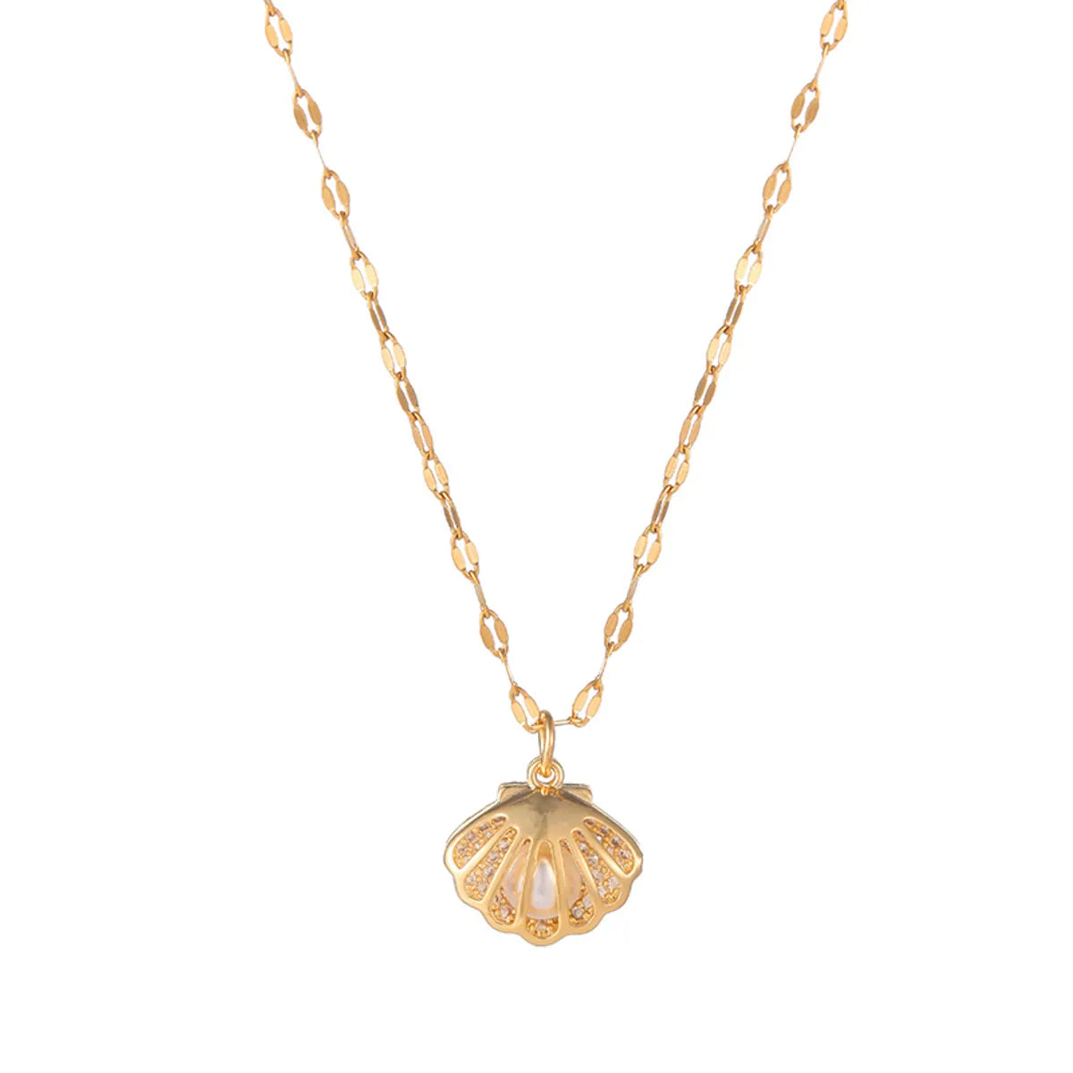 Elegant Glam Shell 18K Gold Plated Glass Alloy Wholesale Pendant Necklace