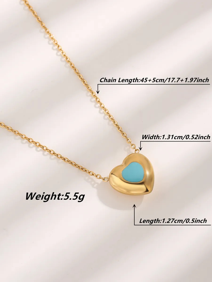 Elegant Glam Simple Style Heart Shape Titanium Steel Epoxy Plating Inlay Resin Zircon Gold Plated Pendant Necklace