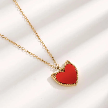 Elegant Glam Simple Style Heart Shape Titanium Steel Epoxy Plating Inlay Resin Zircon Gold Plated Pendant Necklace