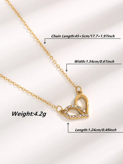 Elegant Glam Simple Style Heart Shape Titanium Steel Epoxy Plating Inlay Resin Zircon Gold Plated Pendant Necklace