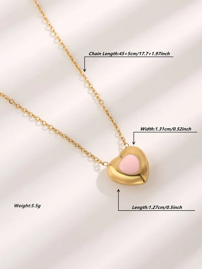 Elegant Glam Simple Style Heart Shape Titanium Steel Epoxy Plating Inlay Resin Zircon Gold Plated Pendant Necklace