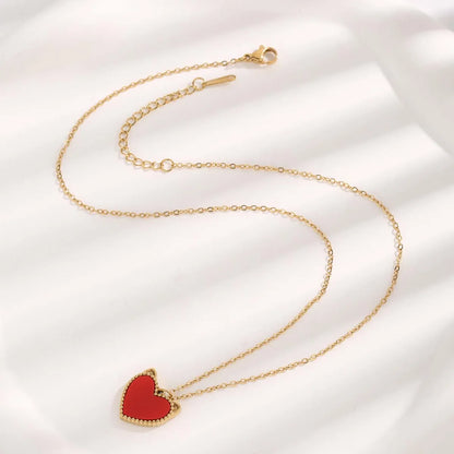 Elegant Glam Simple Style Heart Shape Titanium Steel Epoxy Plating Inlay Resin Zircon Gold Plated Pendant Necklace