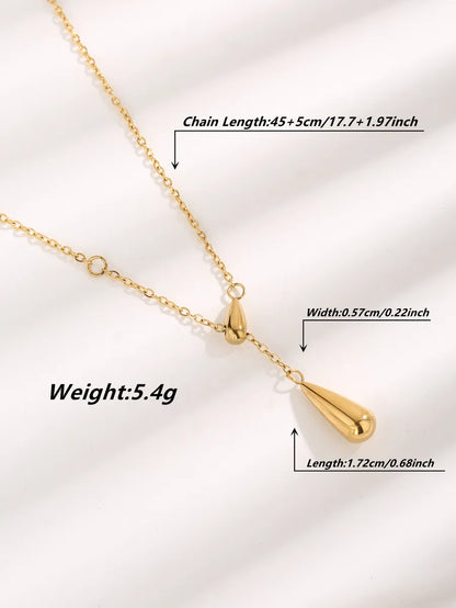 Elegant Glam Simple Style Leaves Water Droplets Solid Color Titanium Steel Plating Inlay Zircon Gold Plated Pendant Necklace