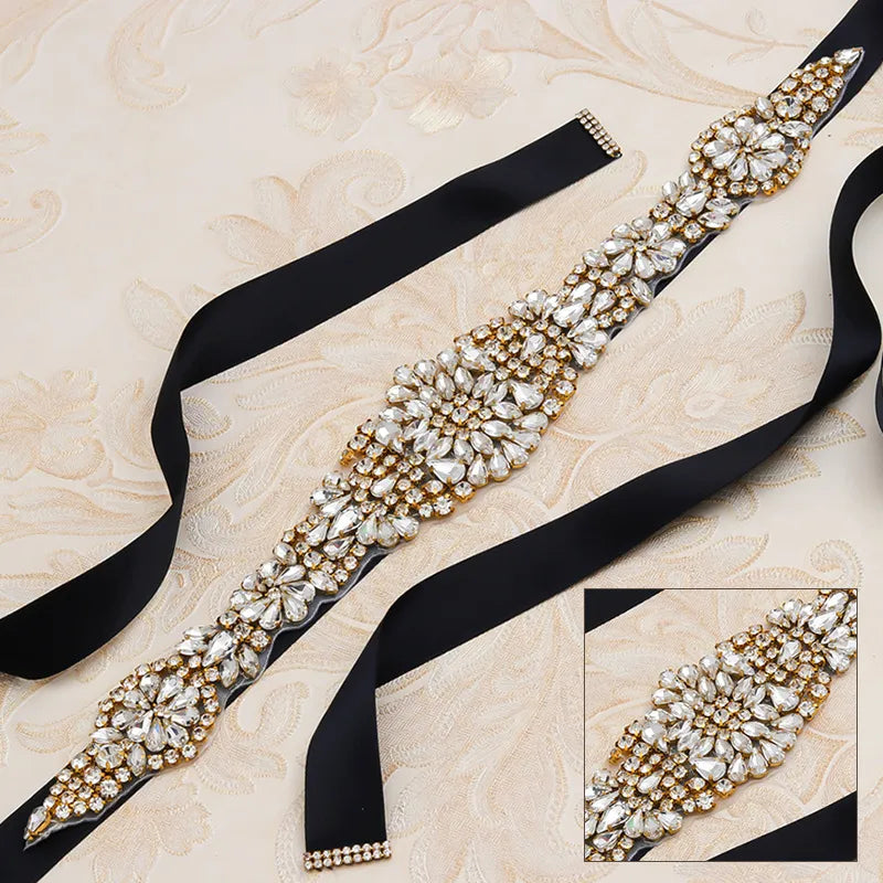 Elegant Glam Solid Color Ribbon Inlay Rhinestones Women'S Chain Belts