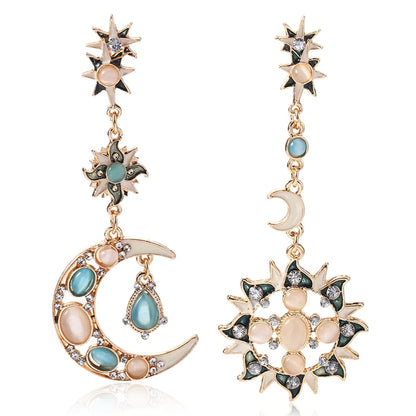 Elegant Glam Star Moon Water Droplets Alloy Inlay Rhinestones Opal Women's Drop Earrings