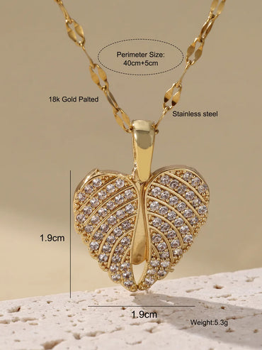 Elegant Glam Sweet Heart Shape Wings Stainless Steel Plating Inlay Zircon 18k Gold Plated Pendant Necklace