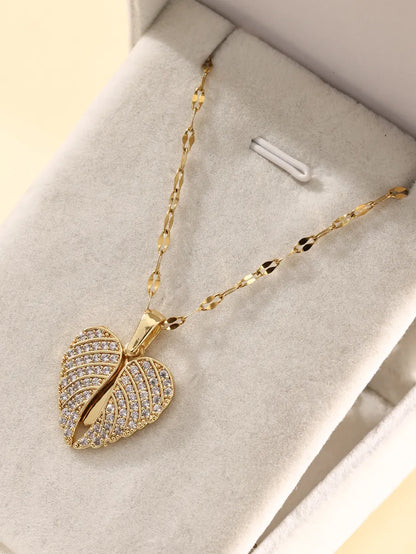 Elegant Glam Sweet Heart Shape Wings Stainless Steel Plating Inlay Zircon 18k Gold Plated Pendant Necklace