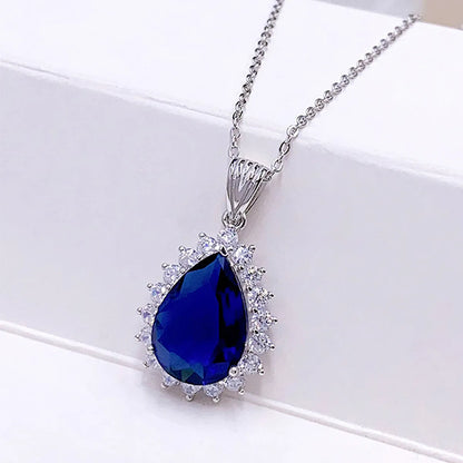 Elegant Glam Sweet Water Droplets Sterling Silver Plating Inlay Zircon White Gold Plated Pendant Necklace