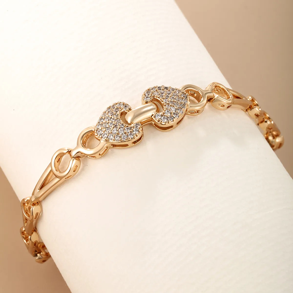 Elegant Glam Xuping Heart Shape Alloy Copper Plating Inlay Artificial Diamond 18k Gold Plated Women'S Bracelets