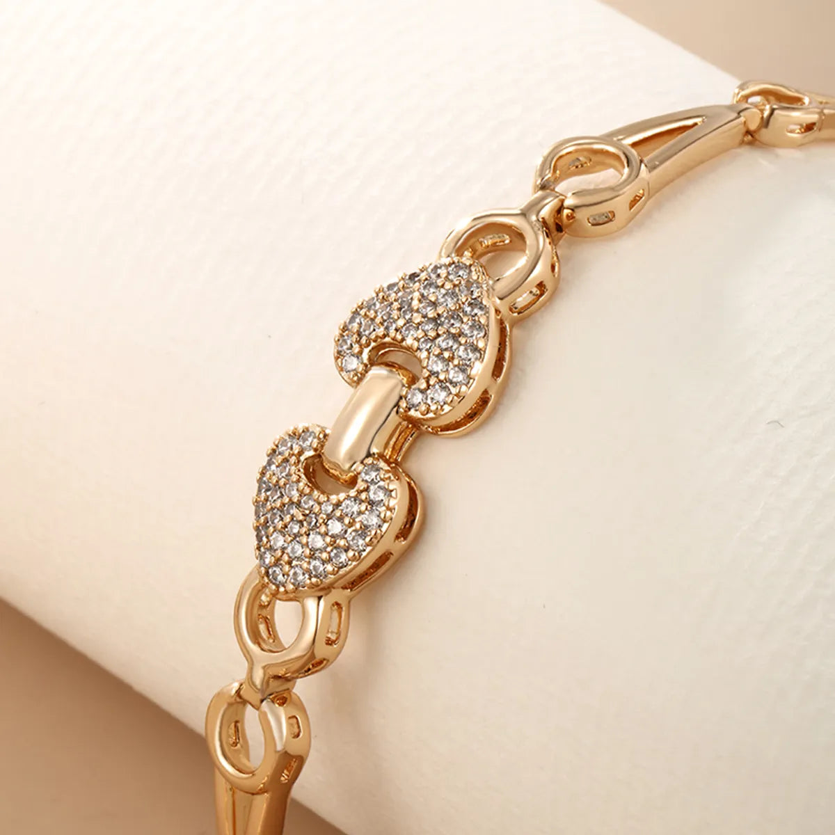 Elegant Glam Xuping Heart Shape Alloy Copper Plating Inlay Artificial Diamond 18k Gold Plated Women'S Bracelets