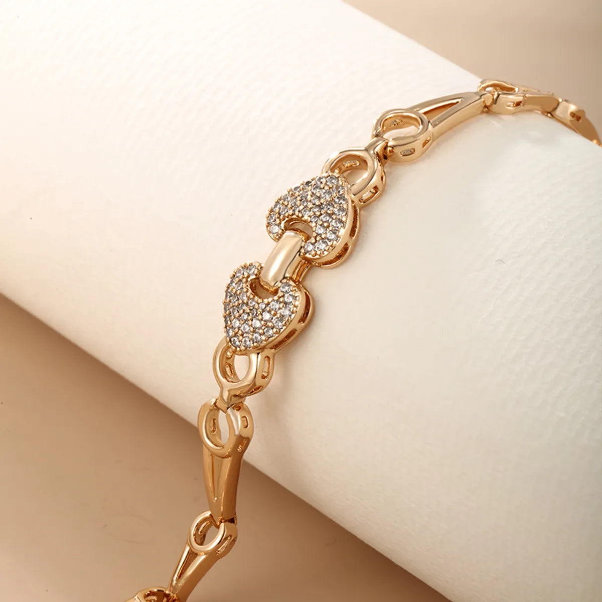 Elegant Glam Xuping Heart Shape Alloy Copper Plating Inlay Artificial Diamond 18k Gold Plated Women'S Bracelets