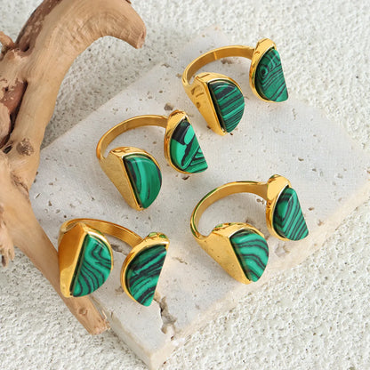 Elegant Gothic Geometric Titanium Steel Plating Inlay Turquoise 18k Gold Plated Open Rings