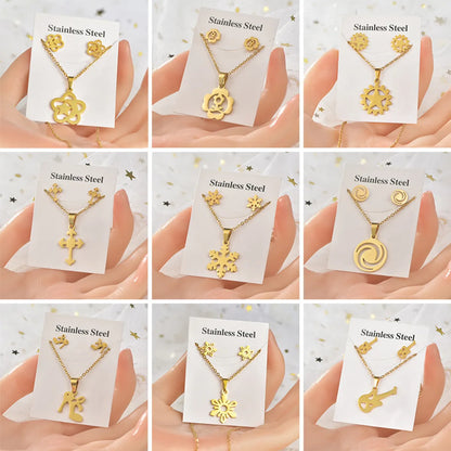 Elegant Guitar Star Snowflake Titanium Steel Plating Women's Earrings Necklace 1 Set