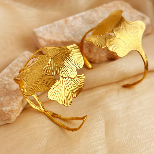 Elegant Hawaiian Leaf 304 Stainless Steel 18K Gold Plated Bangle In Bulk