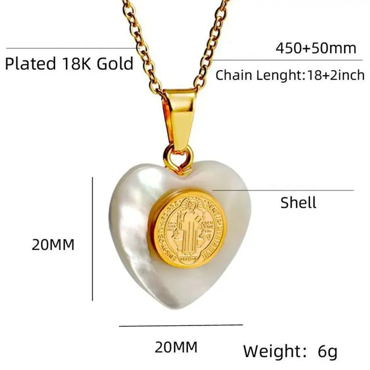 Elegant Heart Shape 304 Stainless Steel Shell Wholesale Pendant Necklace