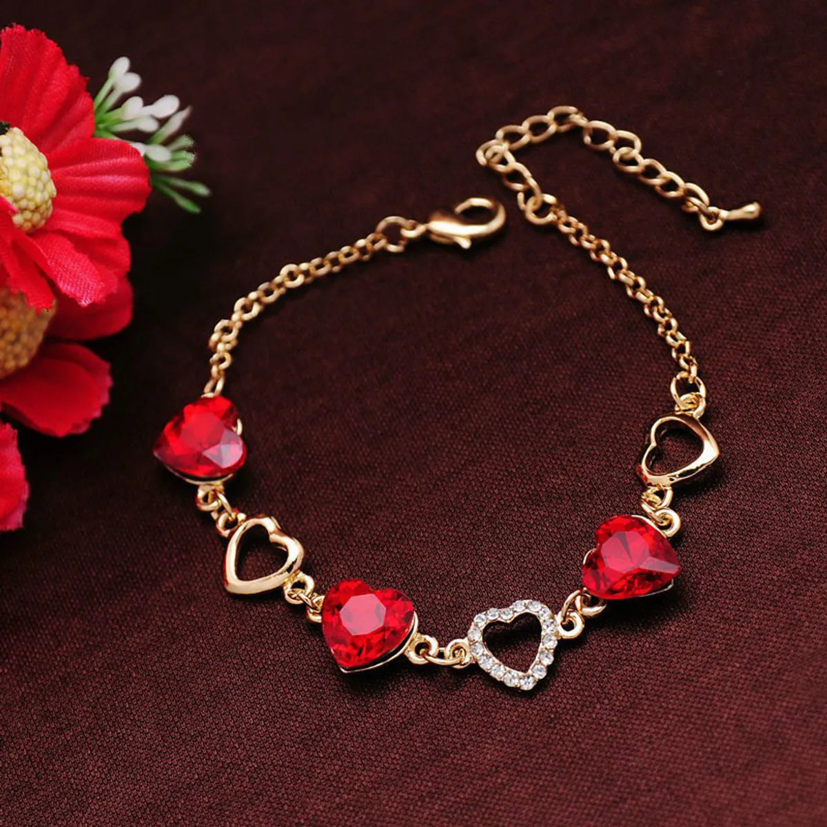 Elegant Heart Shape Alloy Inlay Zircon Women's Bracelets