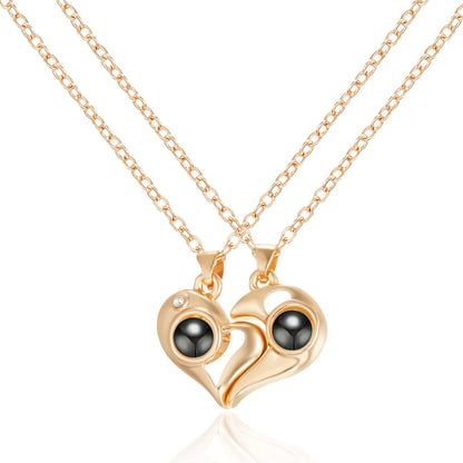 Elegant Heart Shape Alloy Plating Valentine'S Day Couple Pendant Necklace