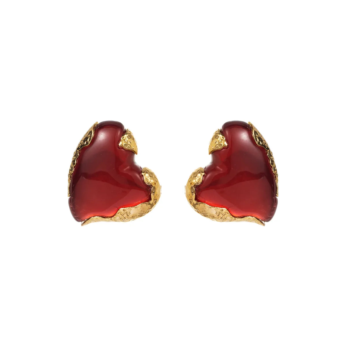 Elegant Heart Shape Alloy Resin Inlay Resin Rhinestones Gold Plated Women's Earrings Ear Studs