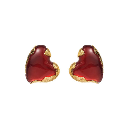 Elegant Heart Shape Alloy Resin Inlay Resin Rhinestones Gold Plated Women's Earrings Ear Studs