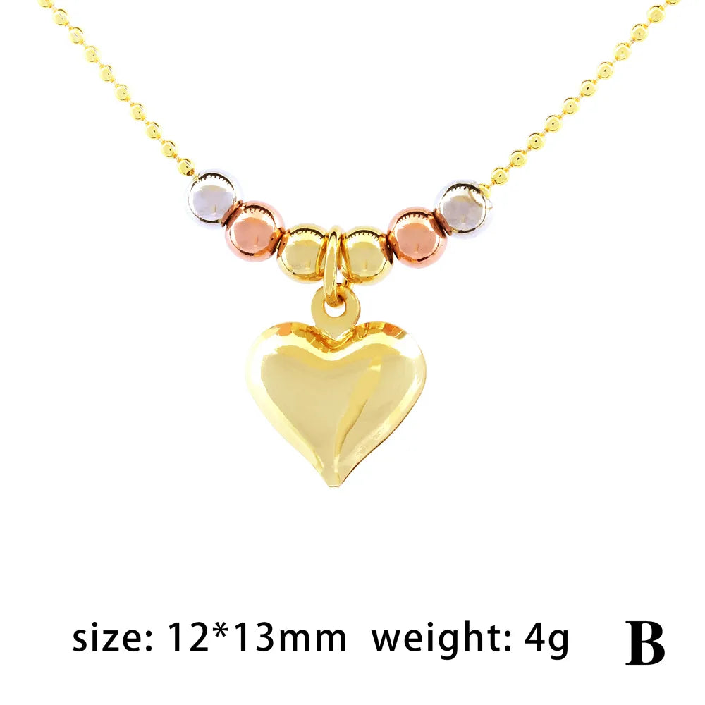 Elegant Heart Shape Copper Beaded Plating 18k Gold Plated Pendant Necklace