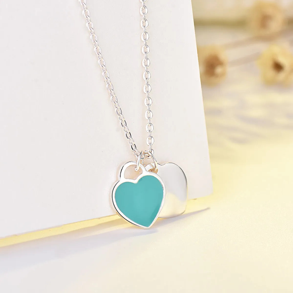 Elegant Heart Shape Copper Enamel Pendant Necklace