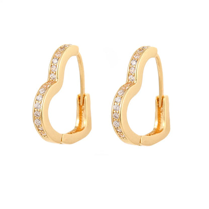 Elegant Heart Shape Copper Gold Plated Inlay Zircon Earrings 1 Pair