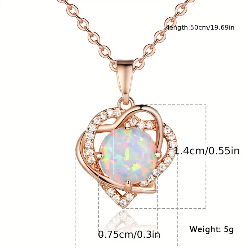 Elegant Heart Shape Copper Inlay Zircon Rose Gold Plated Pendant Necklace