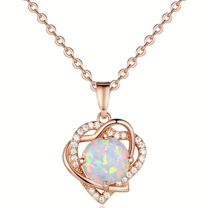 Elegant Heart Shape Copper Inlay Zircon Rose Gold Plated Pendant Necklace