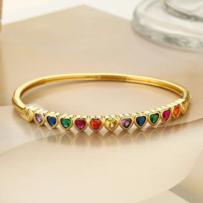 Elegant Heart Shape Copper Plating Inlay Zircon 18k Gold Plated Bangle