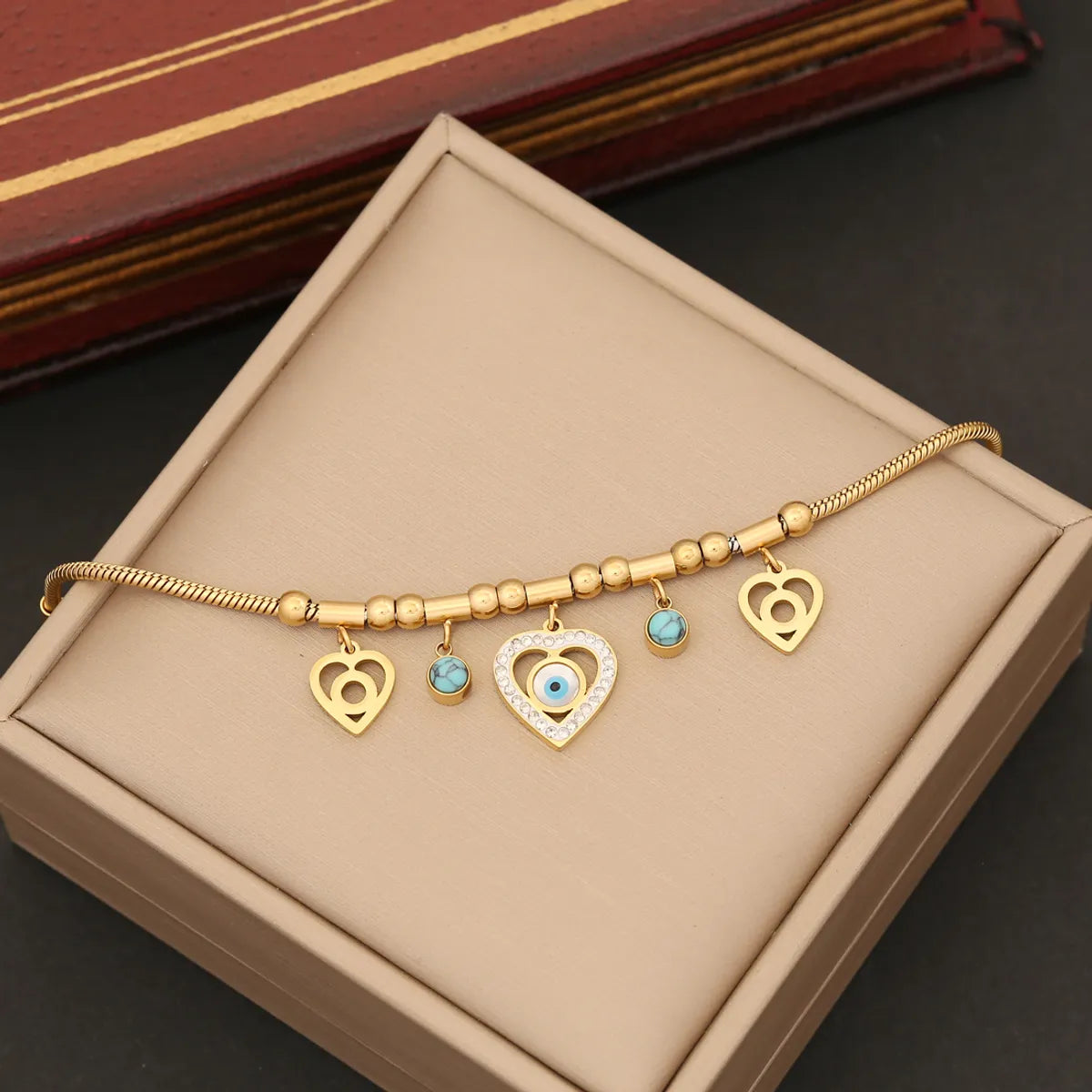 Stainless Steel 18K Gold Plated Elegant Plating Inlay Heart Shape Eye Artificial Diamond Turquoise Bracelets Earrings Necklace