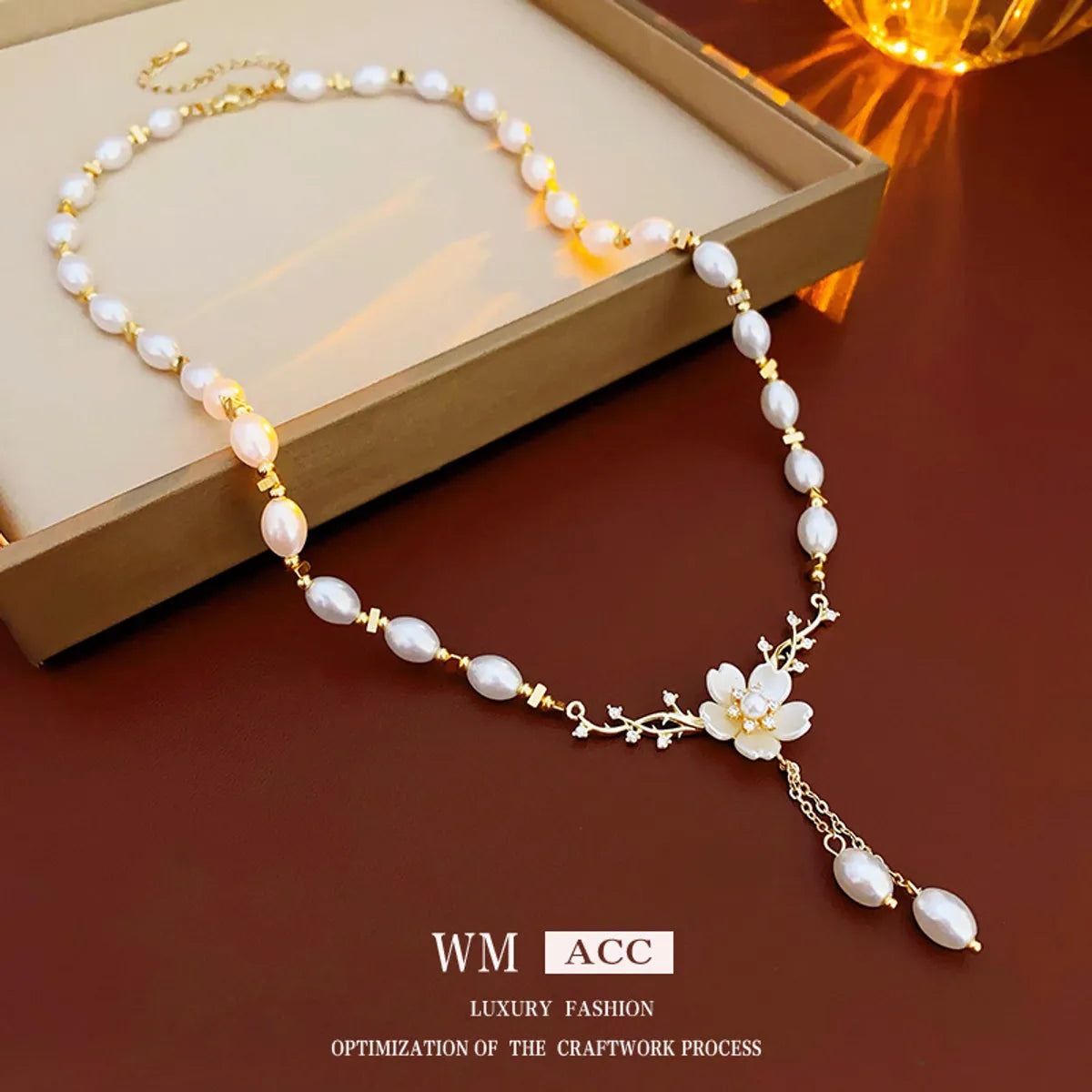 Elegant Heart Shape Flower Bow Knot Imitation Pearl Metal Beaded Inlay Rhinestones Women'S Necklace