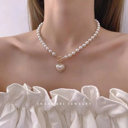 Elegant Heart Shape Imitation Pearl Alloy Splicing Necklace