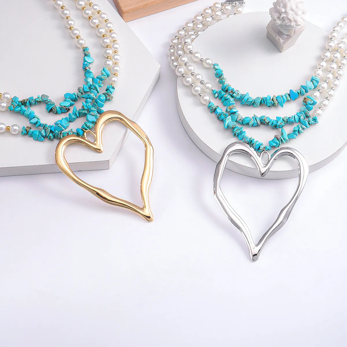 Elegant Heart Shape Imitation Pearl Beaded Gold Plated Silver Plated Women's Pendant Necklace