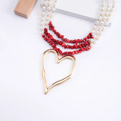 Elegant Heart Shape Imitation Pearl Beaded Gold Plated Silver Plated Women's Pendant Necklace