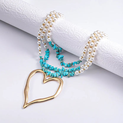 Elegant Heart Shape Imitation Pearl Beaded Gold Plated Silver Plated Women's Pendant Necklace