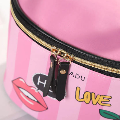 Elegant Heart Shape Pu Leather Oval Makeup Bags