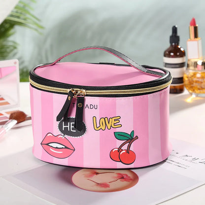 Elegant Heart Shape Pu Leather Oval Makeup Bags