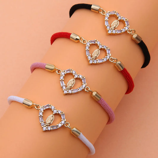 Elegant Heart Shape Rope Copper Plating Inlay Zircon 18k Gold Plated Bracelets