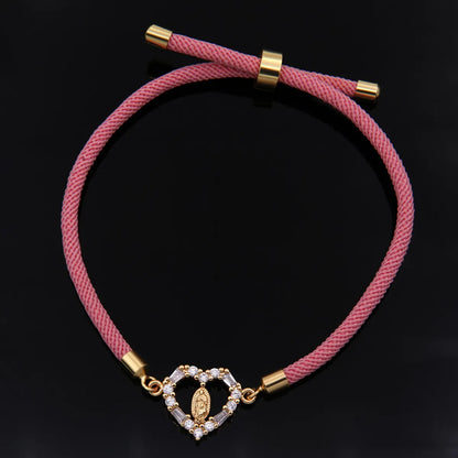 Elegant Heart Shape Rope Copper Plating Inlay Zircon 18k Gold Plated Bracelets