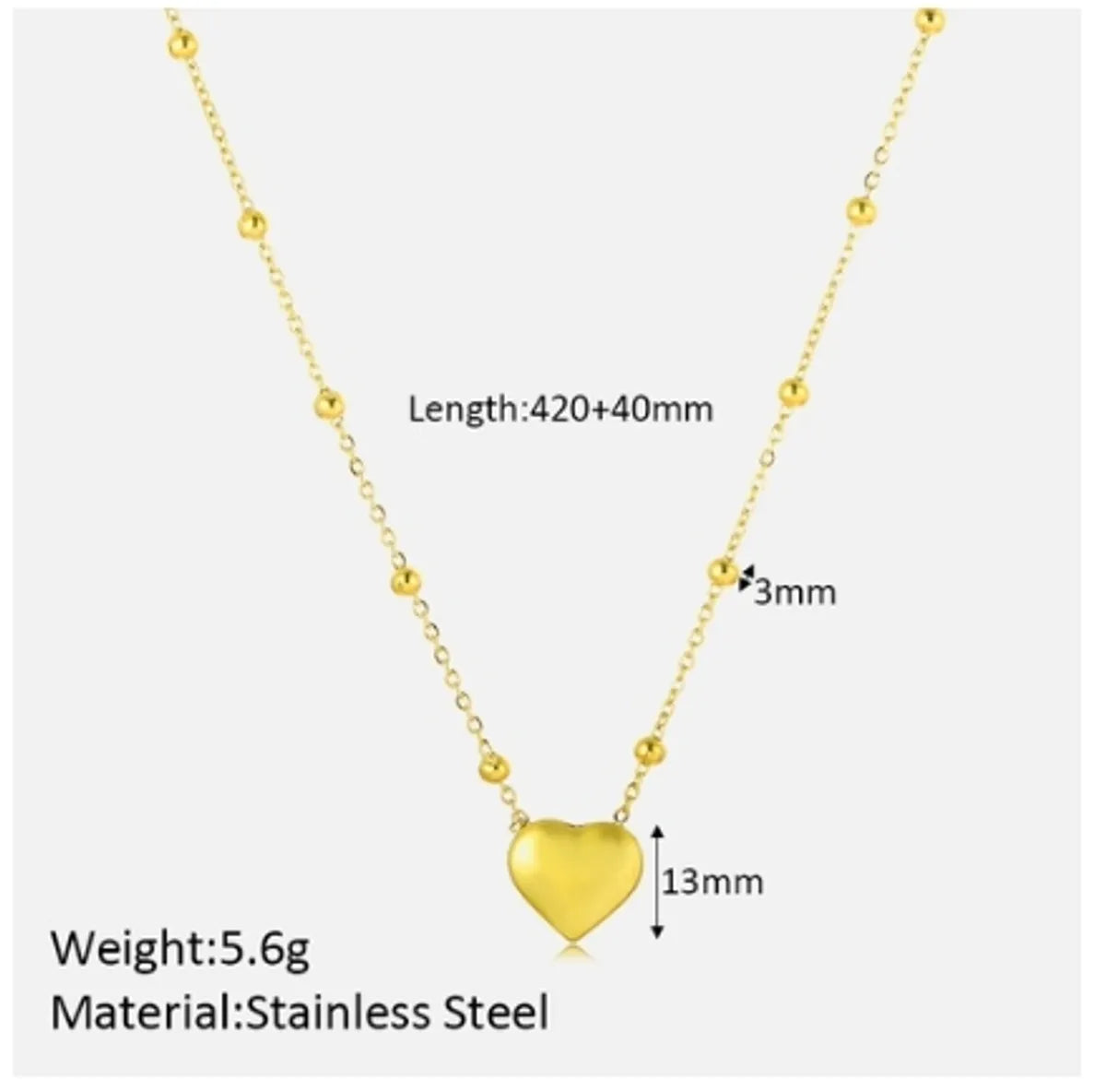 Elegant Heart Shape Solid Color Stainless Steel Plating 18k Gold Plated Pendant Necklace