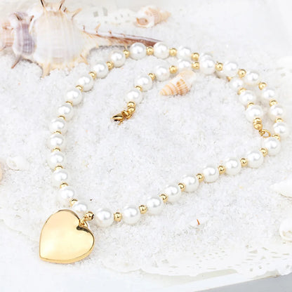 Elegant Heart Shape Stainless Steel Artificial Pearl Beaded Bracelets Earrings Necklace