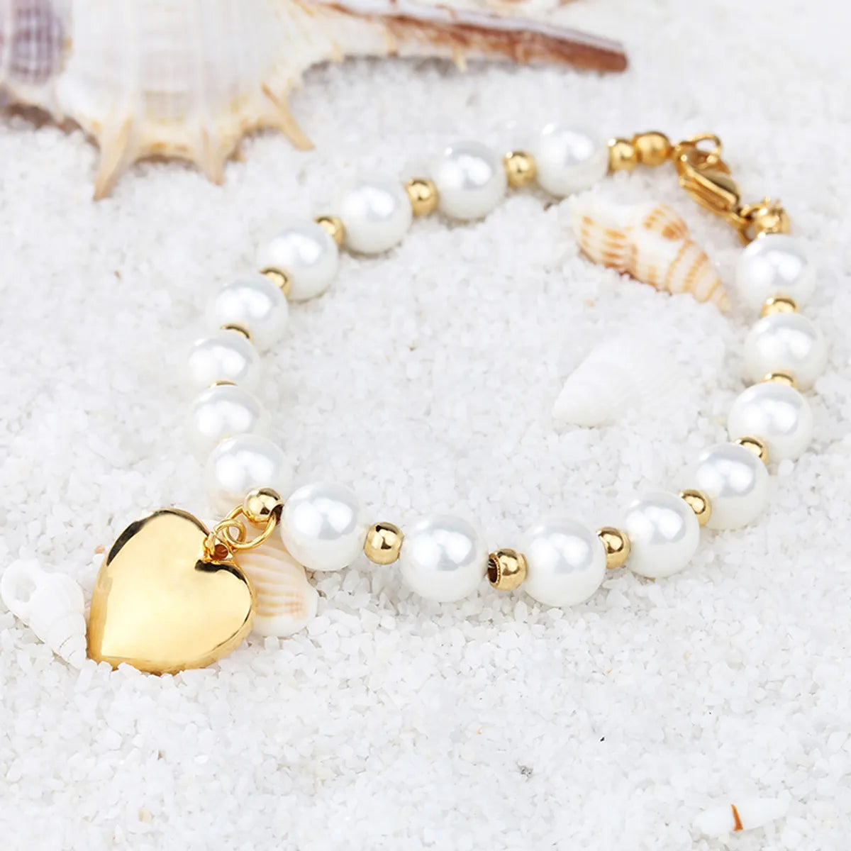 Elegant Heart Shape Stainless Steel Artificial Pearl Beaded Bracelets Earrings Necklace