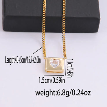 Elegant Heart Shape Stainless Steel Copper Plating Inlay Zircon 18k Gold Plated Pendant Necklace