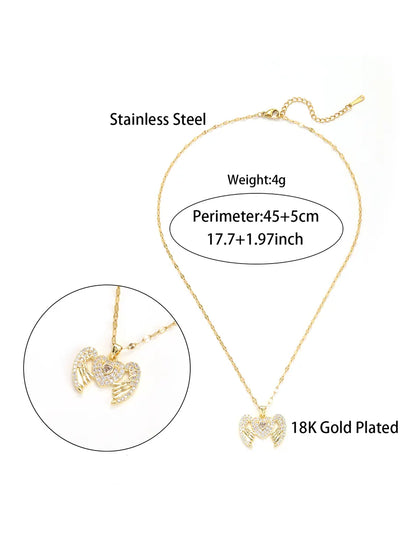 Elegant Heart Shape Stainless Steel Inlay Zircon 18k Gold Plated Pendant Necklace