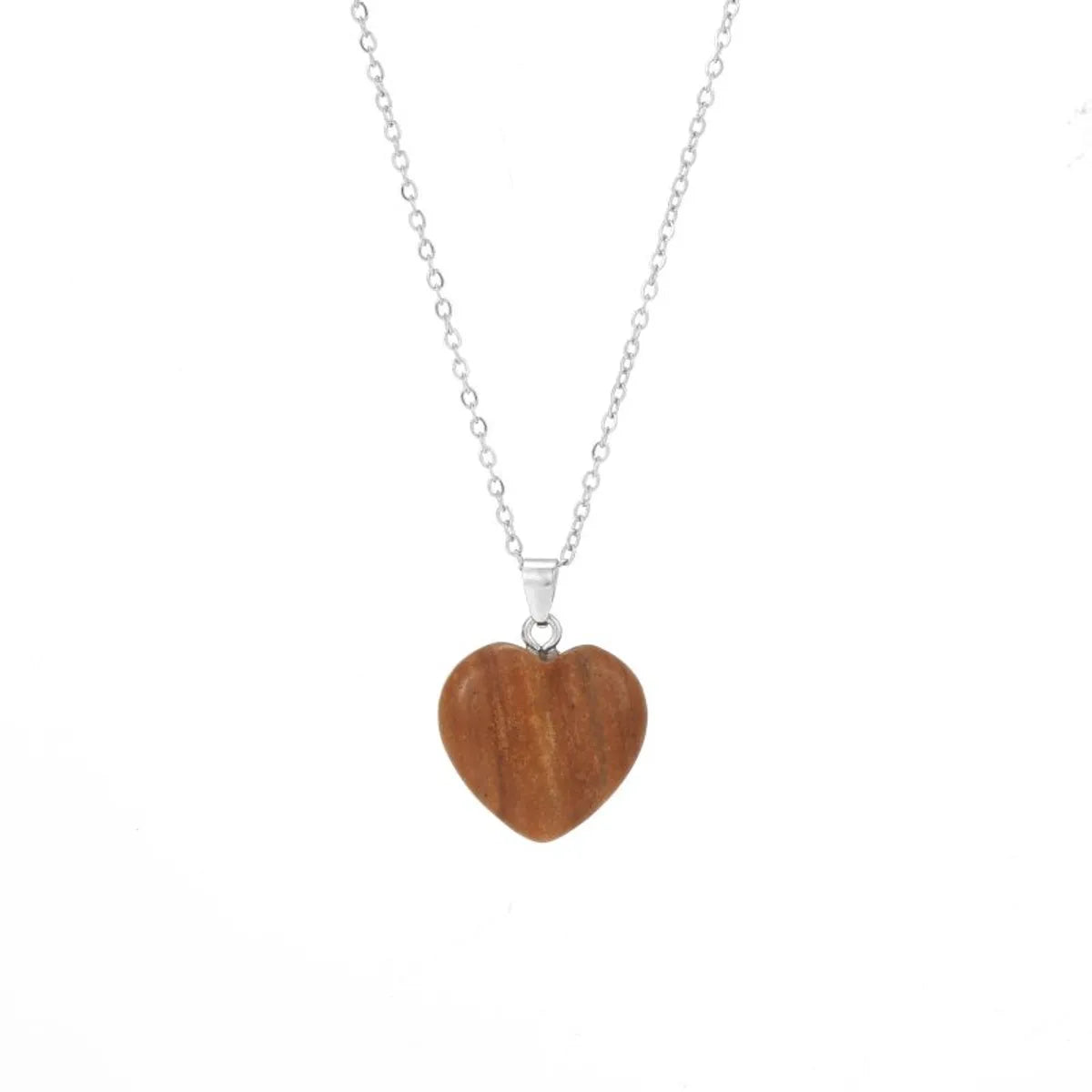 Elegant Heart Shape Stainless Steel Natural Stone Inlay Natural Stone Pendant Necklace