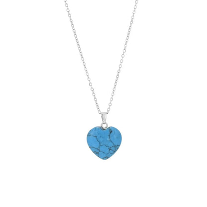 Elegant Heart Shape Stainless Steel Natural Stone Inlay Natural Stone Pendant Necklace