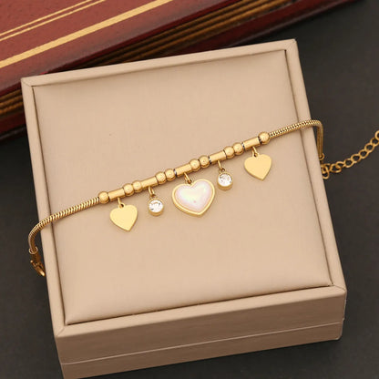 Elegant Heart Shape Stainless Steel Plating Inlay Pearl Bracelets Earrings Necklace