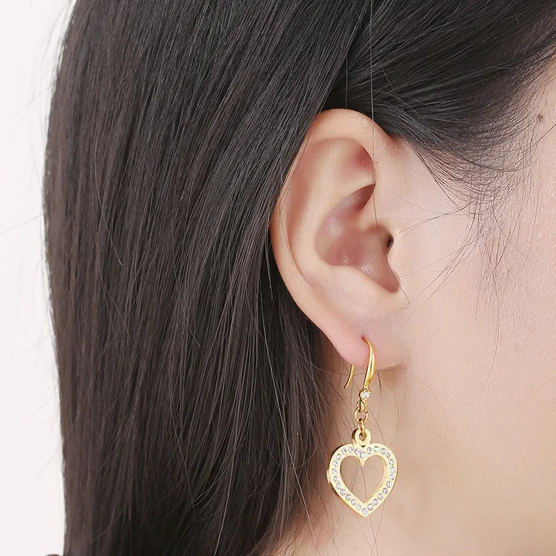 1 Pair Elegant Heart Shape Plating Inlay Stainless Steel Rhinestones 18K Gold Plated Drop Earrings