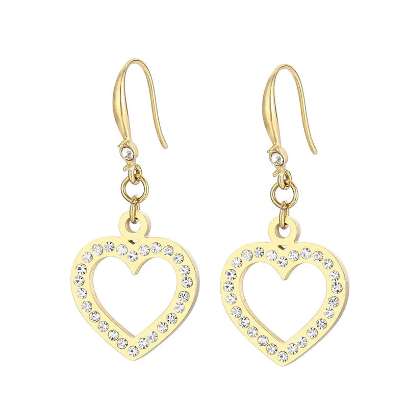 1 Pair Elegant Heart Shape Plating Inlay Stainless Steel Rhinestones 18K Gold Plated Drop Earrings